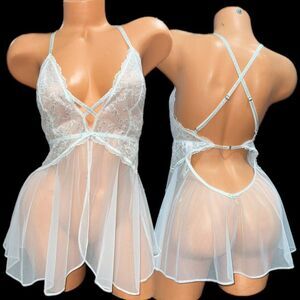 Victorias Secret Bridal I Do Rhinestone Metallic Lace / Sheer Mesh babydoll M